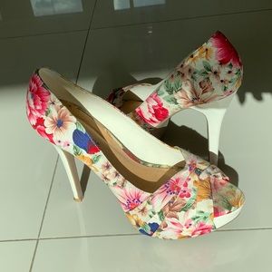 Flower Print Heels Summer Fashion